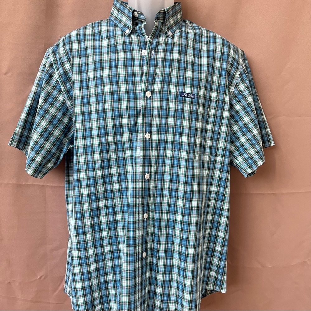RALPH LAUREN CHAPS MEDIUM SHORT SLEEVE POCKET BUTTON DOWN PLAID DRESS SHIRT